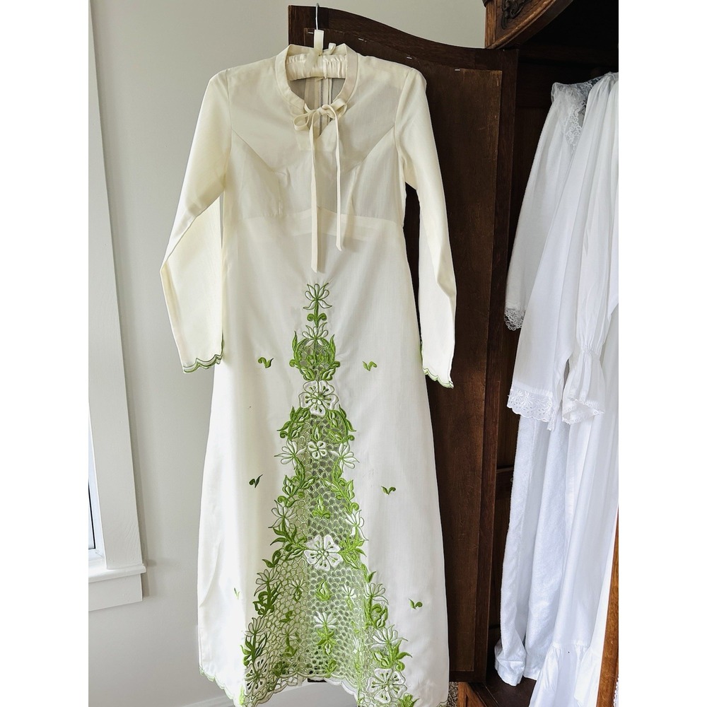 Vintage 70s Boho Lace Dress Size Small Maxi Cottage Core Victorian - Picture 10 of 13